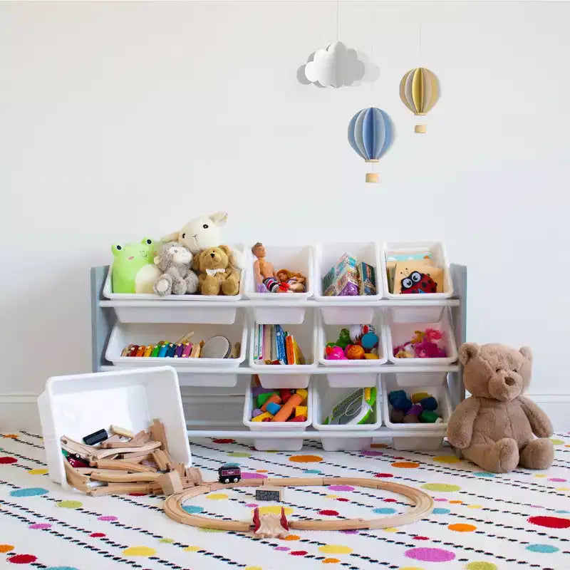 Organizzatore per giocattoli per bambini a 12 scomparti con struttura in MDF