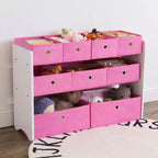 Organizzatore portagiochi per bambini con 9 contenitori pieghevoli in tessuto – Bianco e Rosa