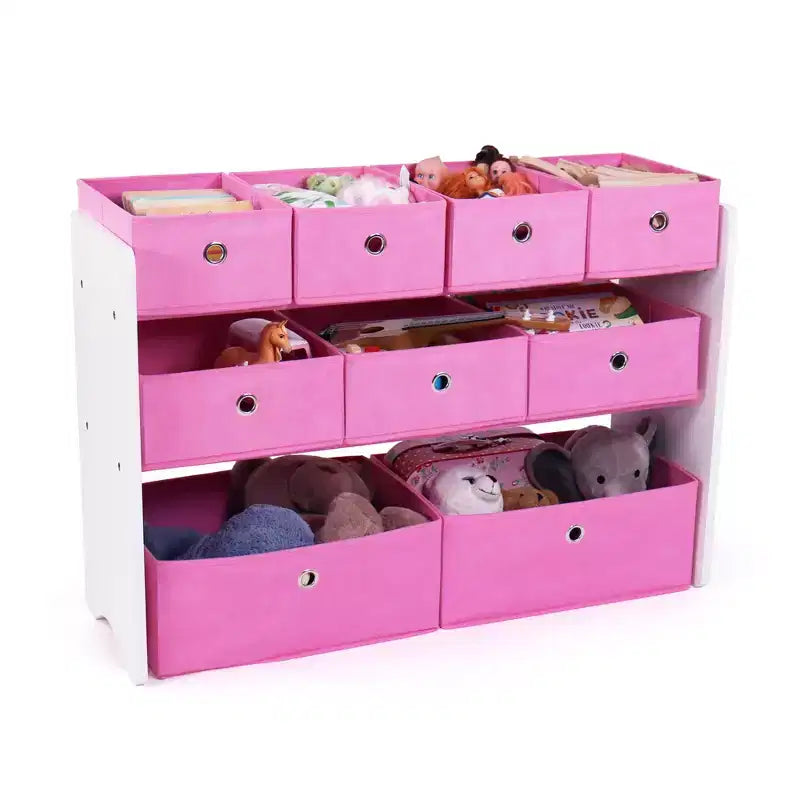 Organizzatore portagiochi per bambini con 9 contenitori pieghevoli in tessuto – Bianco e Rosa
