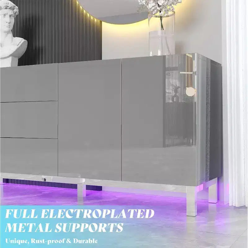 Credenza moderna con luci LED a finitura lucida