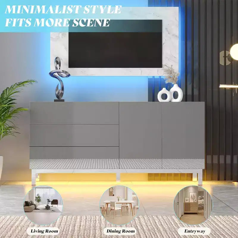 Credenza moderna con luci LED a finitura lucida