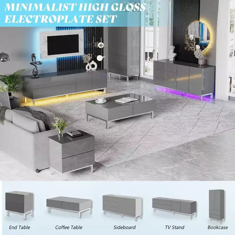Credenza moderna con luci LED a finitura lucida
