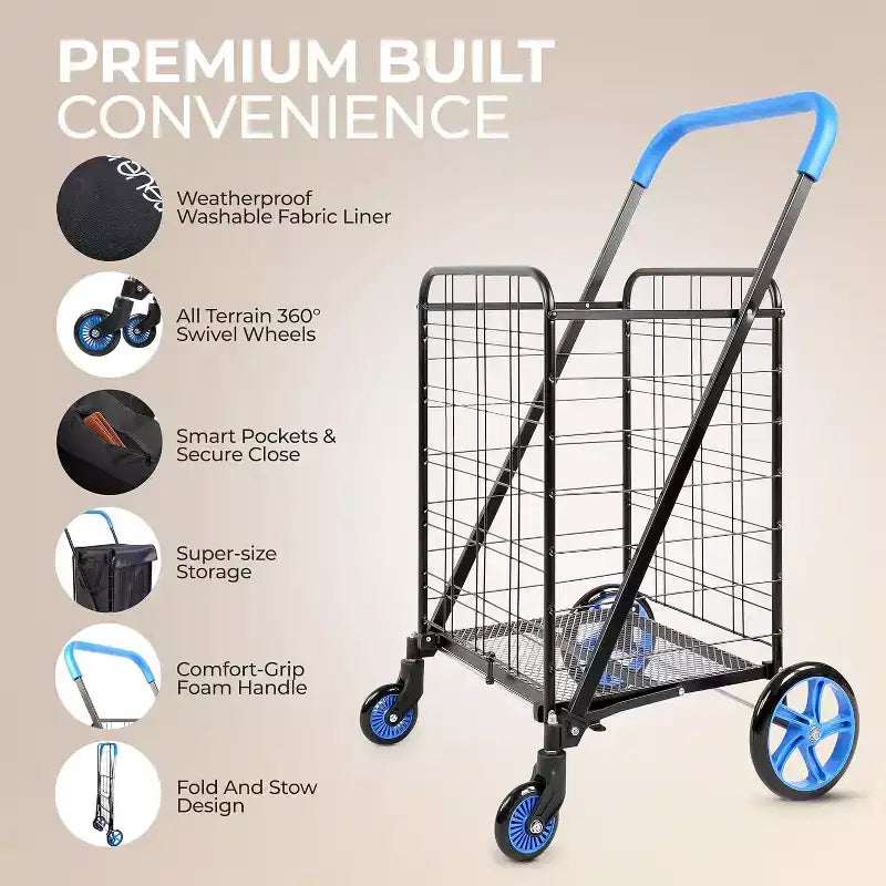Carrello Spesa Pieghevole con Fodera Rimovibile – Blu