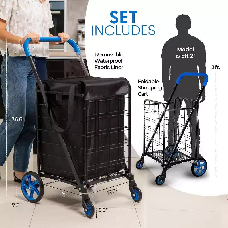 Carrello Spesa Pieghevole con Fodera Rimovibile – Blu