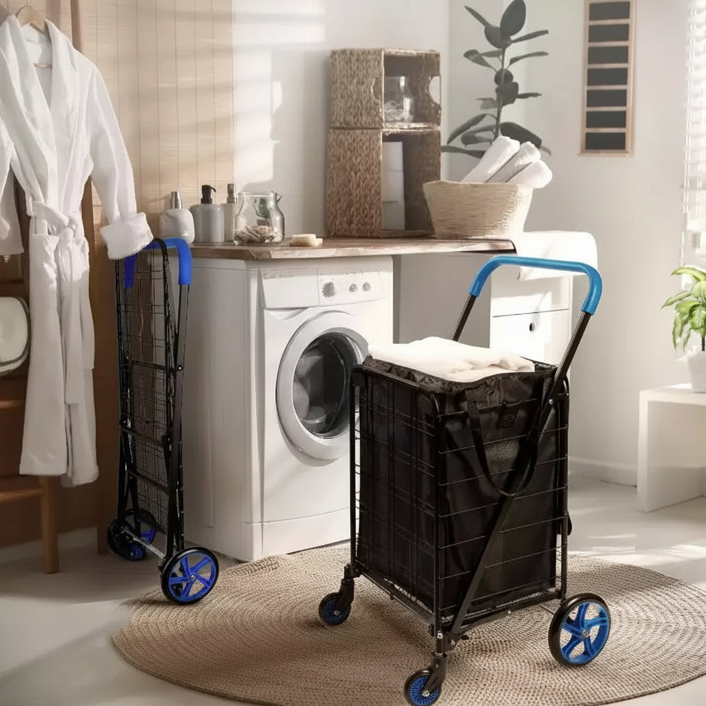 Carrello Spesa Pieghevole con Fodera Rimovibile – Blu