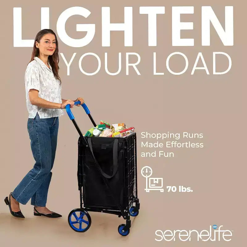 Carrello Spesa Pieghevole con Fodera Rimovibile – Blu