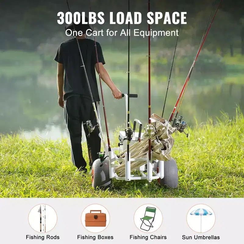 Carrello da pesca da spiaggia con ruote da 13 pollici – capacità 136 kg, telaio in alluminio
