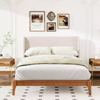 King/Queen Size Platform Bed, Solid Dry Bamboo Wood Bed Frame with Upholstered High Headboard, Easy Assembly -ModernLuxe
