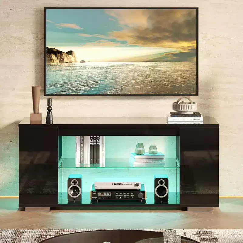 Mobile TV lucido da 47 pollici con luci LED e ripiani aperti