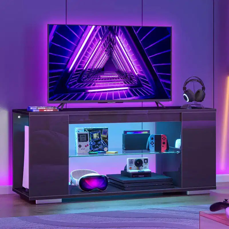 Mobile TV lucido da 47 pollici con luci LED e ripiani aperti