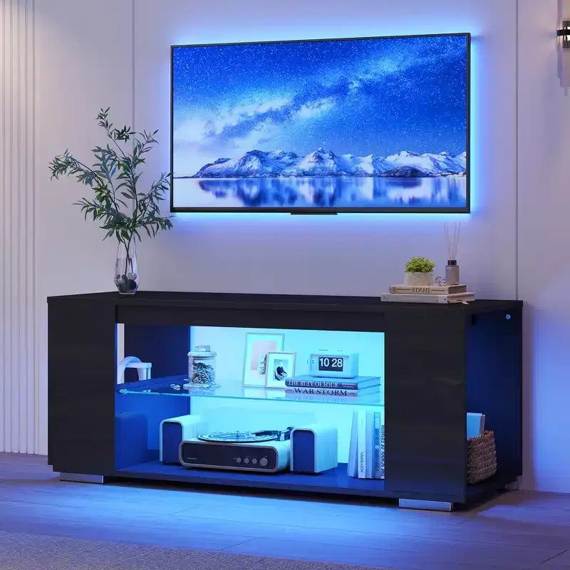 Mobile TV lucido da 47 pollici con luci LED e ripiani aperti