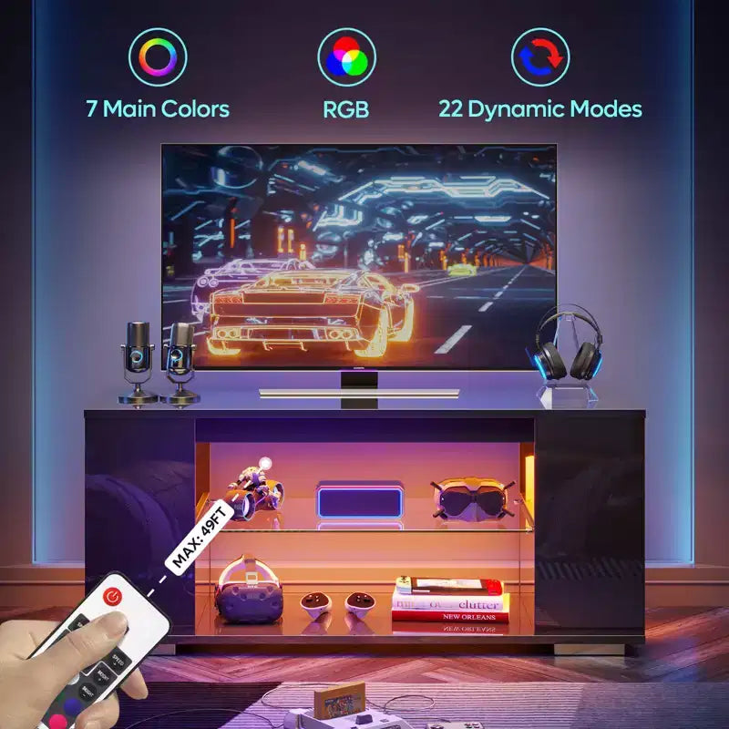 Mobile TV lucido da 47 pollici con luci LED e ripiani aperti