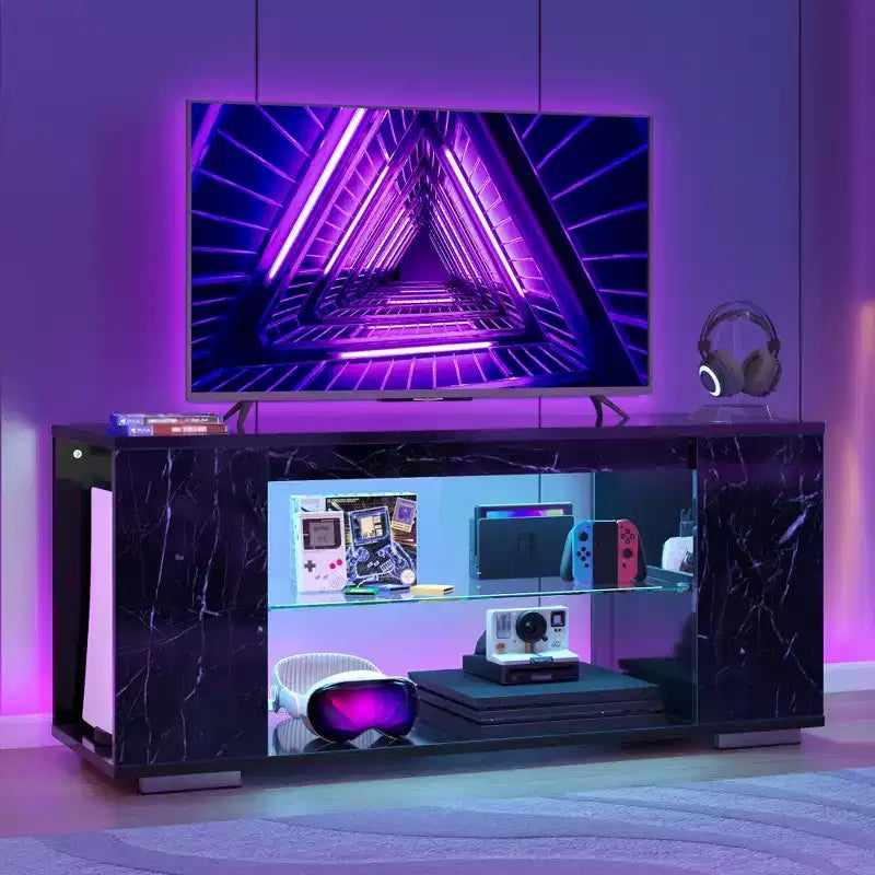 Mobile TV lucido da 47 pollici con luci LED e ripiani aperti