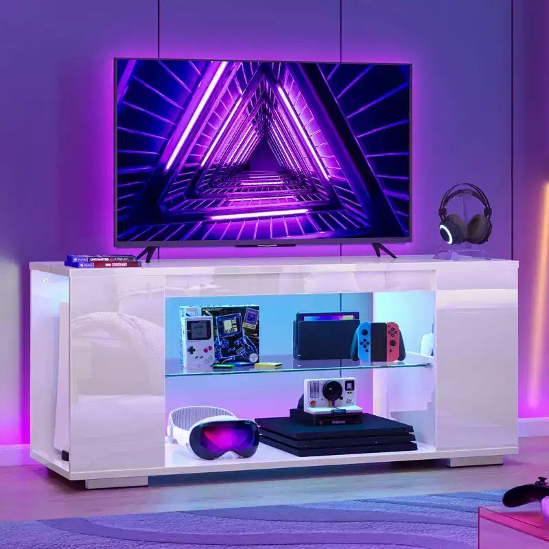 Mobile TV lucido da 47 pollici con luci LED e ripiani aperti