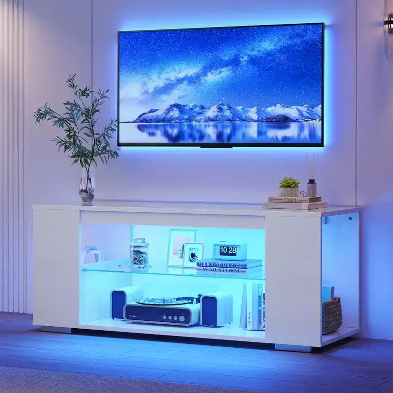 Mobile TV lucido da 47 pollici con luci LED e ripiani aperti