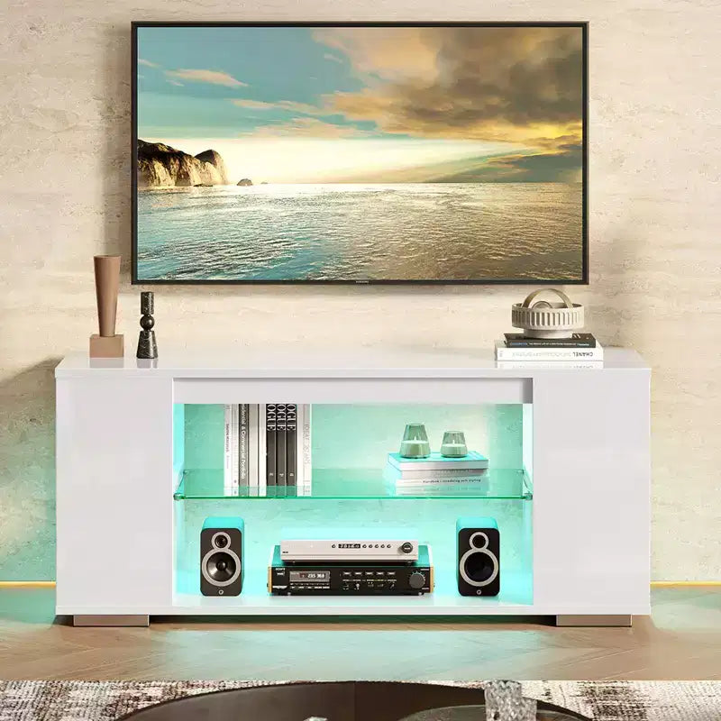 Mobile TV lucido da 47 pollici con luci LED e ripiani aperti