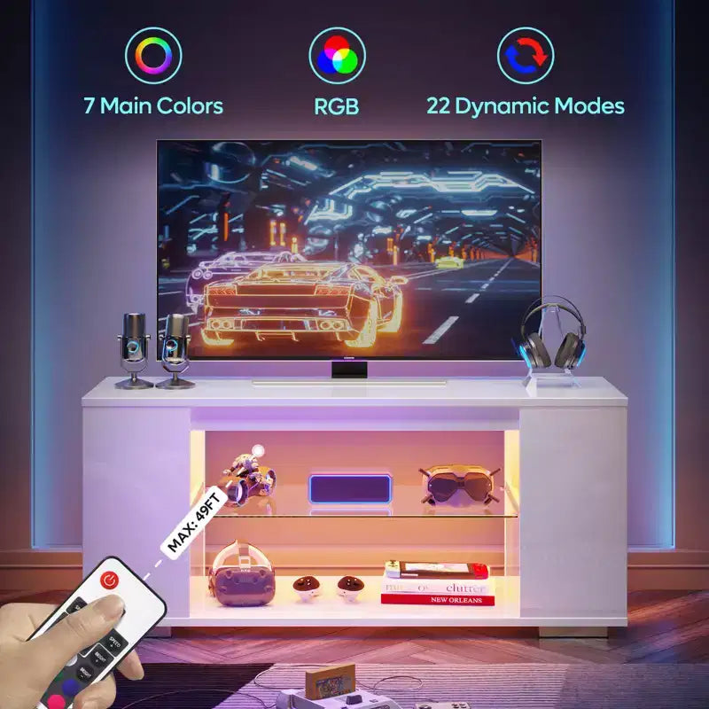 Mobile TV lucido da 47 pollici con luci LED e ripiani aperti