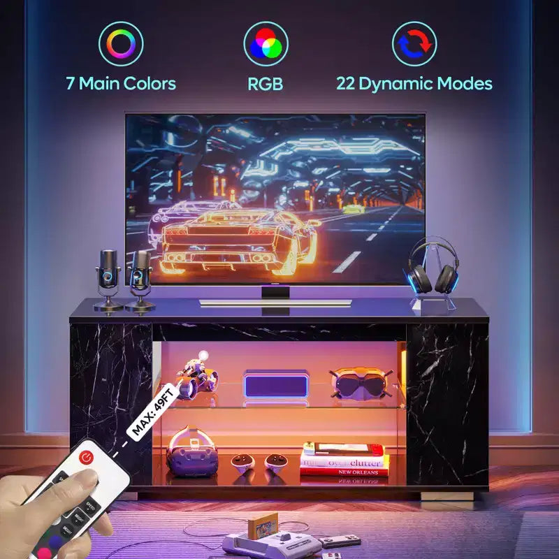 Mobile TV lucido da 47 pollici con luci LED e ripiani aperti