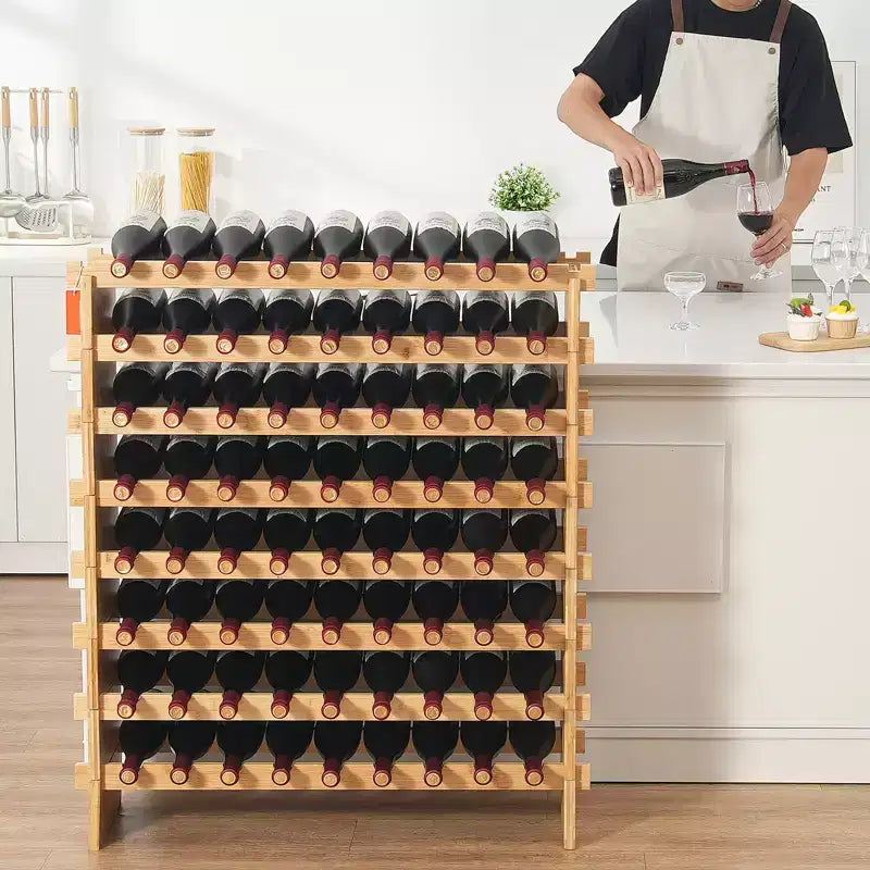 Portabottiglie da vino in bambù da 72 bottiglie – Espositore modulare a pavimento a 8 livelli