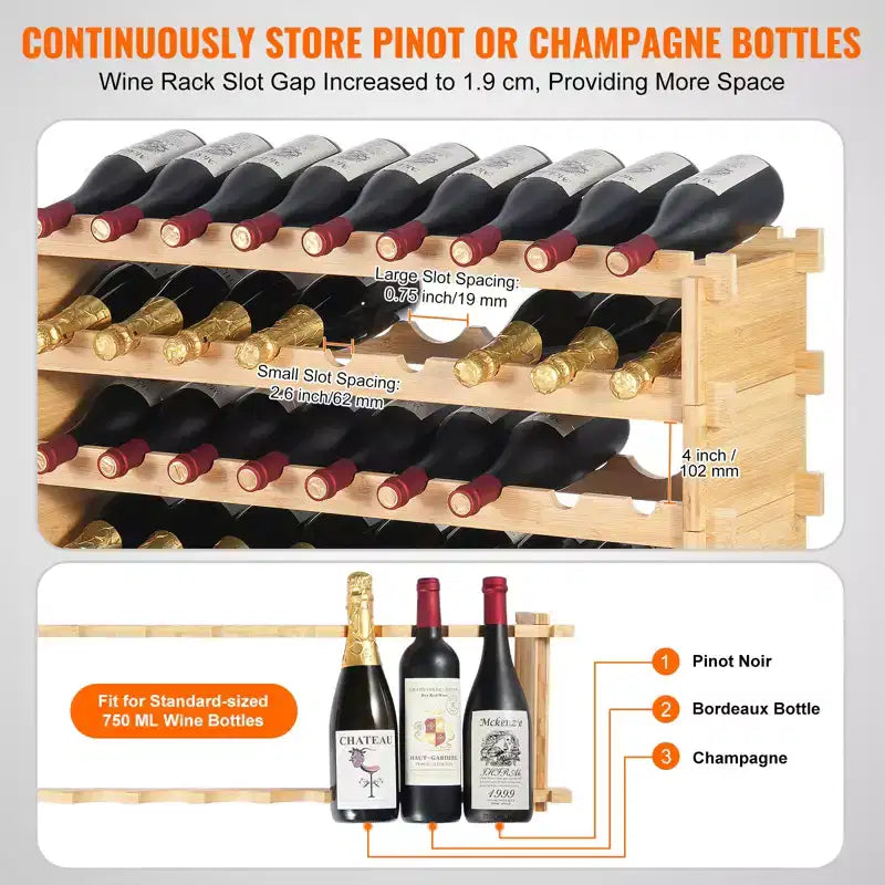 Portabottiglie da vino in bambù da 72 bottiglie – Espositore modulare a pavimento a 8 livelli