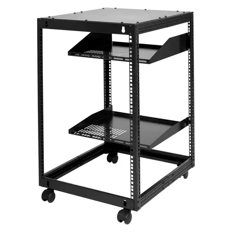 VEVOR 15U Open Frame Server Cabinet, Wall-Mountable with 2 Cooling Shelves & 4 Wheels, Depth Adjustable 23''-40'' for Network and AV Equipment