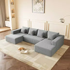 Divano sezionale a U in velluto a coste con 8 cuscini decorativi – Grigio scuro