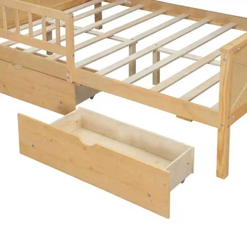 Letto a piattaforma a forma di casa a grandezza naturale con luci LED e vano portaoggetti