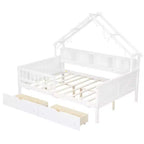 Letto a piattaforma a forma di casa a grandezza naturale con luci LED e vano portaoggetti