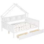 Letto a piattaforma a forma di casa a grandezza naturale con luci LED e vano portaoggetti