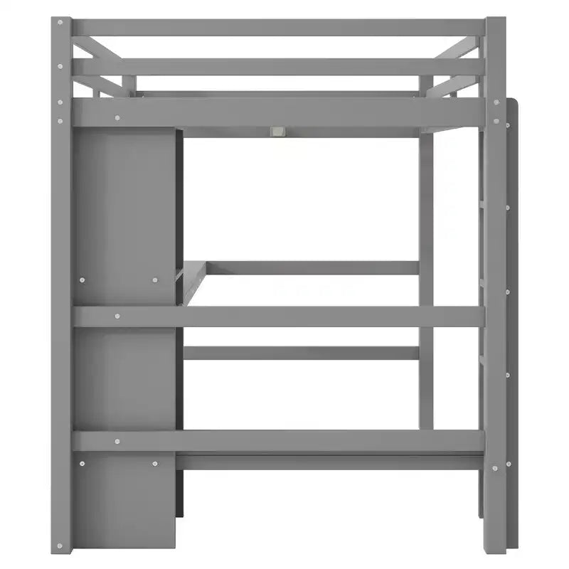 Letto a soppalco full size con scrivania e scaffali integrati