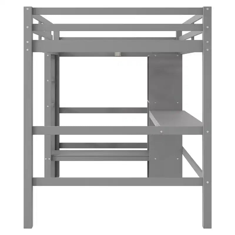 Letto a soppalco full size con scrivania e scaffali integrati