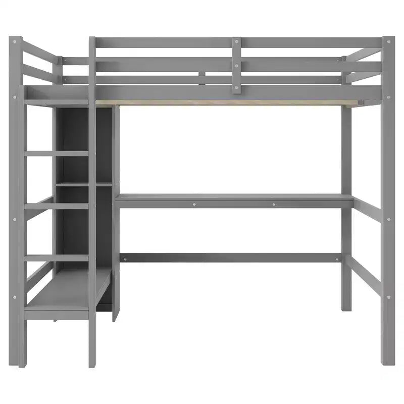 Letto a soppalco full size con scrivania e scaffali integrati