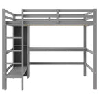 Letto a soppalco full size con scrivania e scaffali integrati