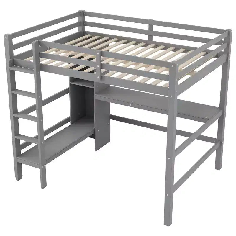 Letto a soppalco full size con scrivania e scaffali integrati