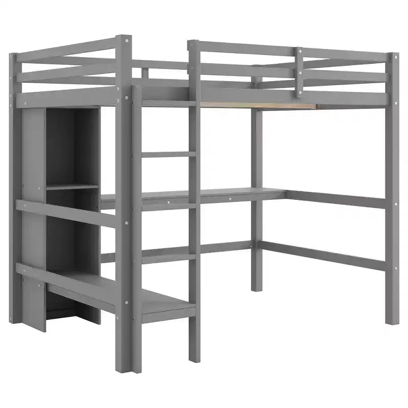 Letto a soppalco full size con scrivania e scaffali integrati