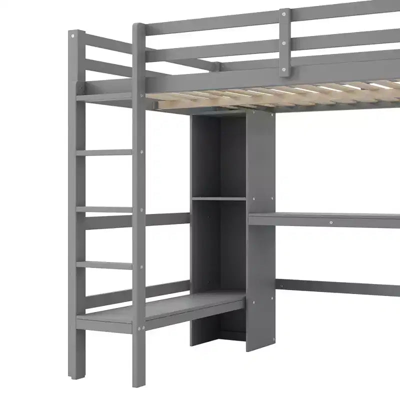 Letto a soppalco full size con scrivania e scaffali integrati