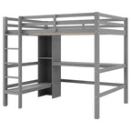 Letto a soppalco full size con scrivania e scaffali integrati