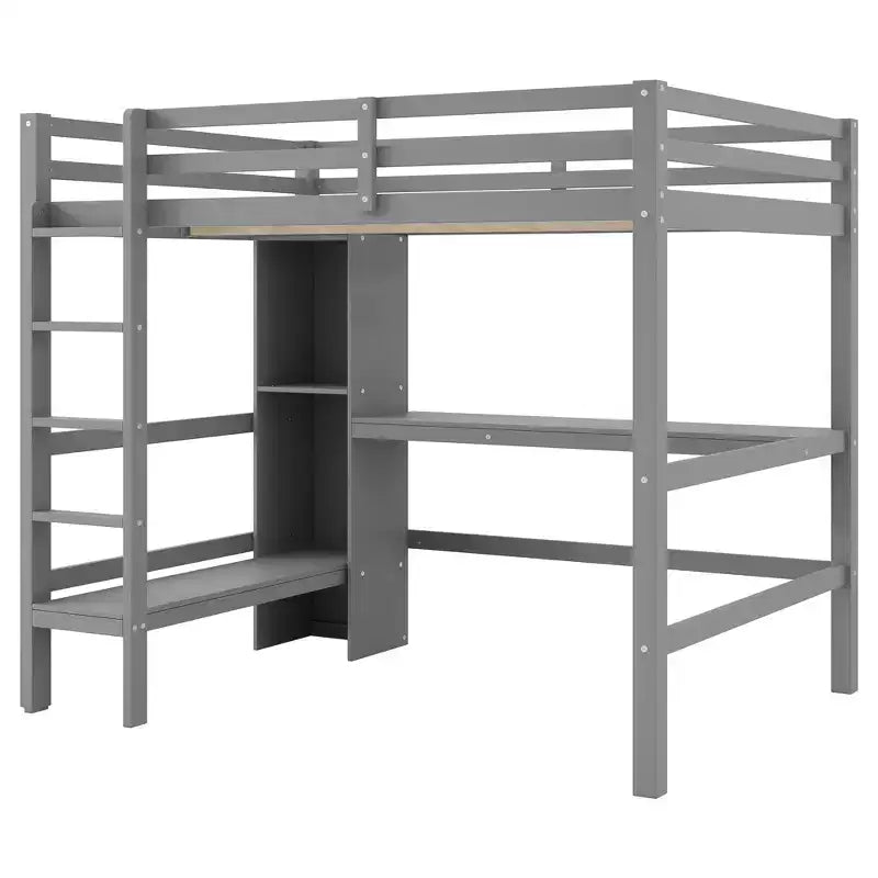 Letto a soppalco full size con scrivania e scaffali integrati