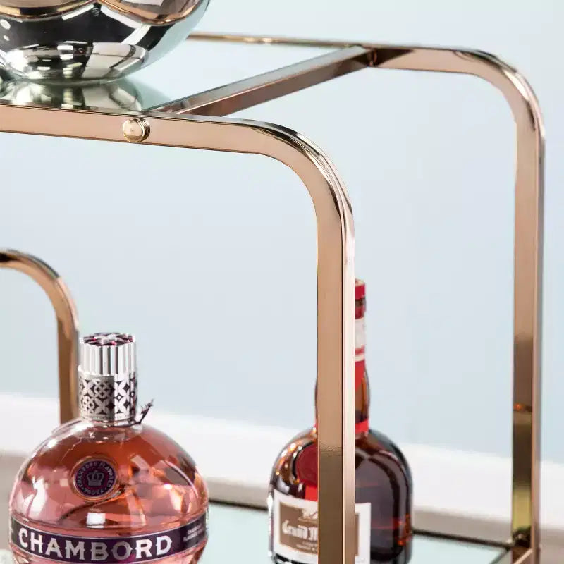 Carrello Bar Art Déco Specchiato con Ruote Bloccabili – Finitura Oro