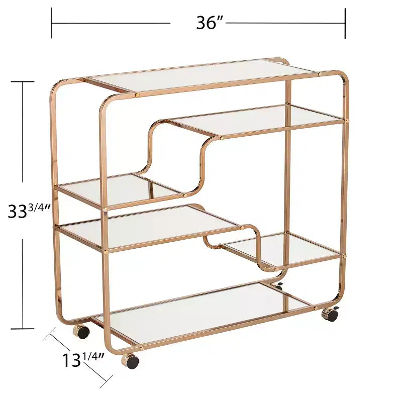 Carrello Bar Art Déco Specchiato con Ruote Bloccabili – Finitura Oro