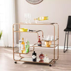 Carrello Bar Art Déco Specchiato con Ruote Bloccabili – Finitura Oro