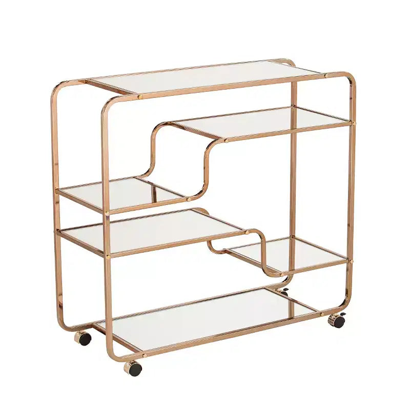 Carrello Bar Art Déco Specchiato con Ruote Bloccabili – Finitura Oro