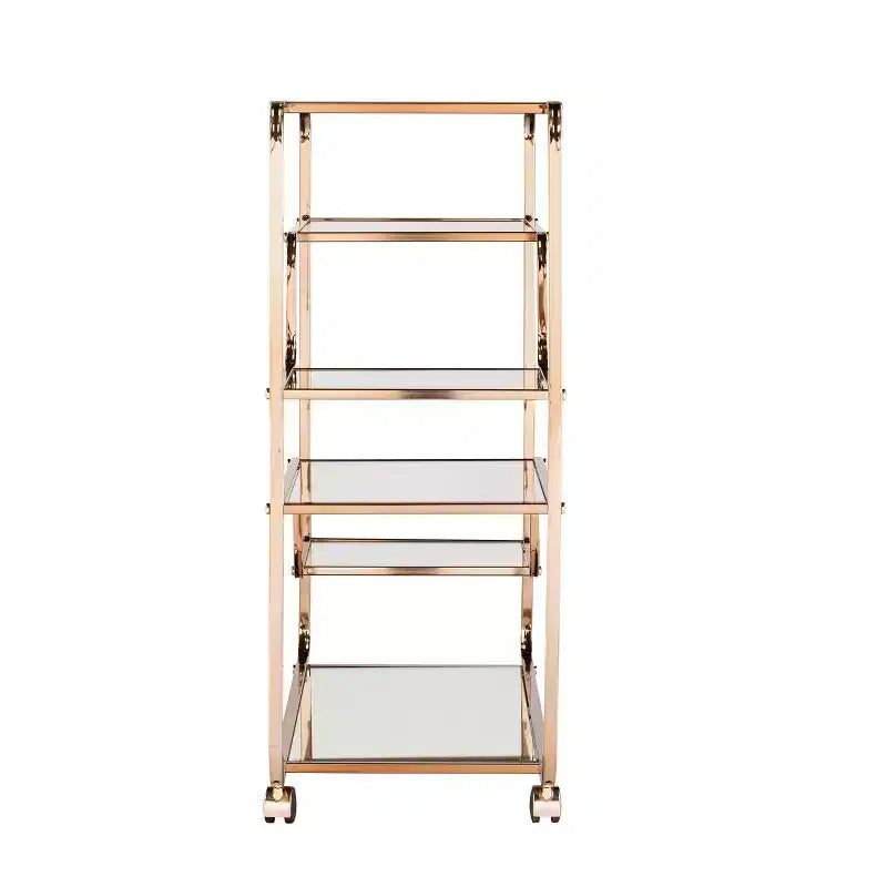 Carrello Bar Art Déco Specchiato con Ruote Bloccabili – Finitura Oro