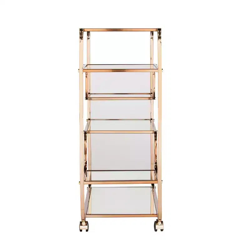Carrello Bar Art Déco Specchiato con Ruote Bloccabili – Finitura Oro