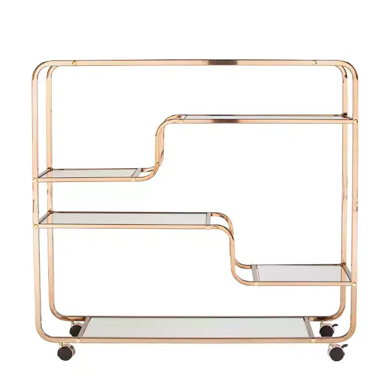 Carrello Bar Art Déco Specchiato con Ruote Bloccabili – Finitura Oro