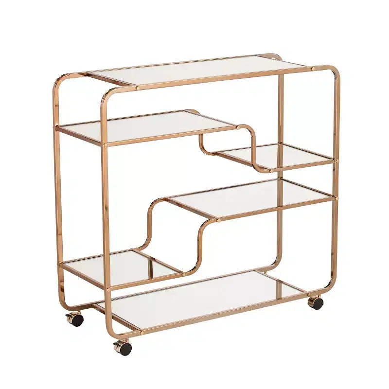 Carrello Bar Art Déco Specchiato con Ruote Bloccabili – Finitura Oro