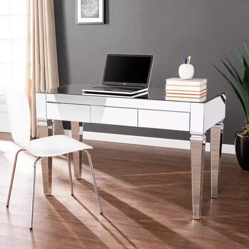 Scrivania Glam a specchio con cassetti