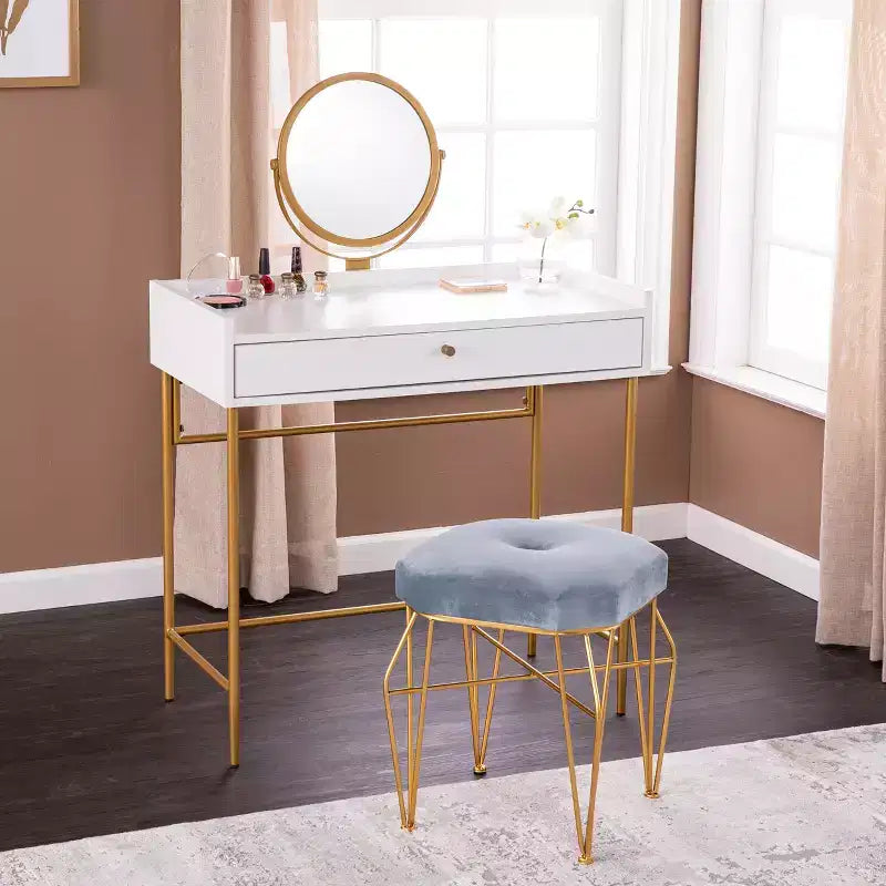 Toeletta con Specchio e Cassetto – Oro e Bianco