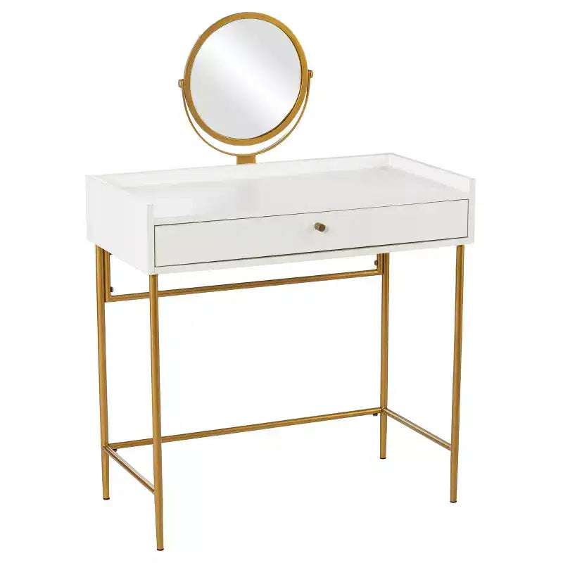 Toeletta con Specchio e Cassetto – Oro e Bianco