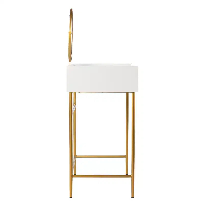 Toeletta con Specchio e Cassetto – Oro e Bianco